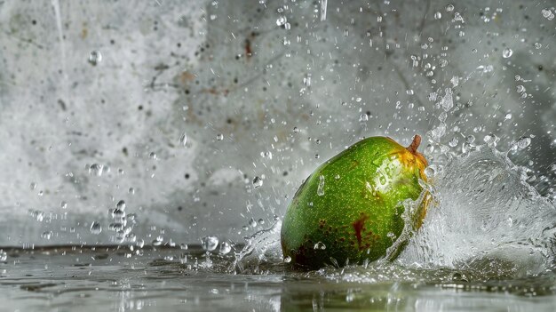 Green Fruit Splashing Into Water