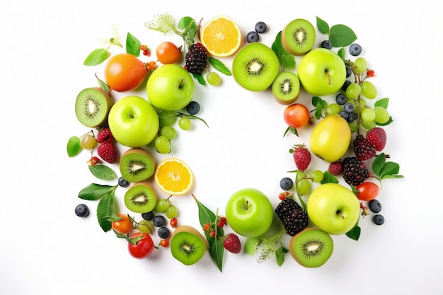 green fruits frame on white background