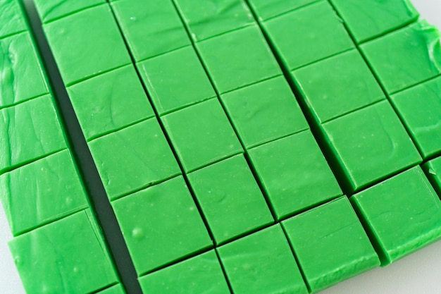 Green fudge with red hearts