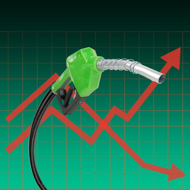 Green fuel nozzle or fuelling gun with Graphic growth and falling