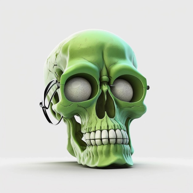 Green Funny skull isolated on white background