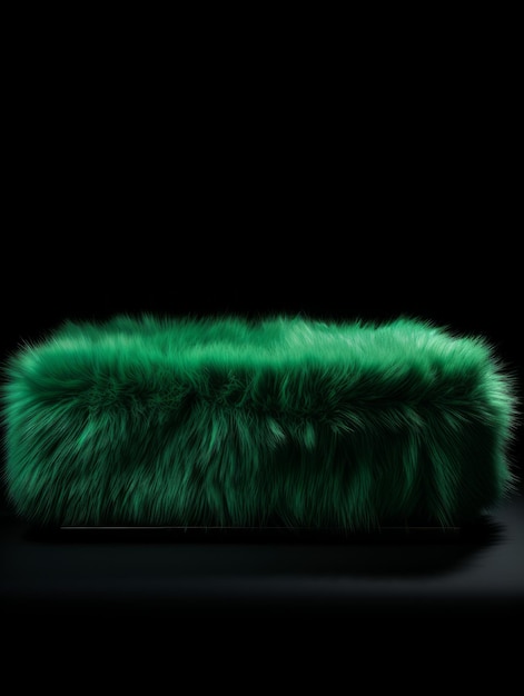 Green Fur Minimalistic Product Podium The Stage for Product Presentation on Black Background Geometric Platform Pedestal Ai Generated Vertical Podium Mockup for a Product advertisement