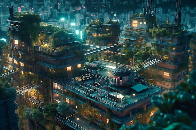 The green futuristic city is powered by a network of decentralized energy systems empowering local communities to take control of their energy needs