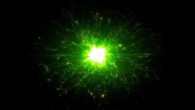 Green futuristic space particles in bright round energy structure space orb