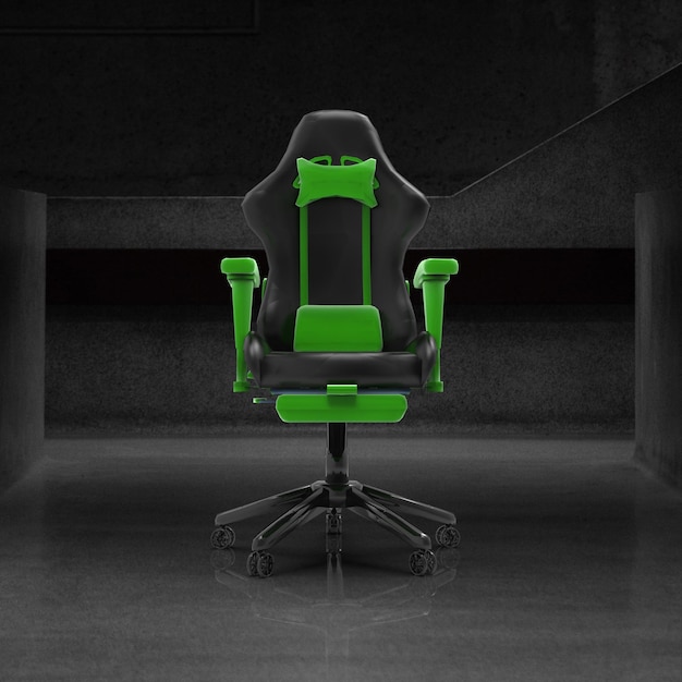 Green gaming chair with black background