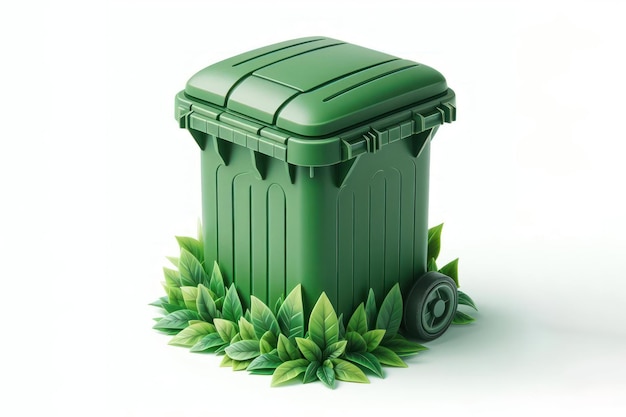 Photo green garbage bin isolated on white background
