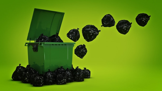 Green garbage containers 3d rendering