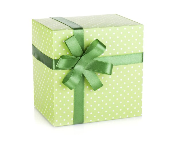 Green gift box with ribbon and bow