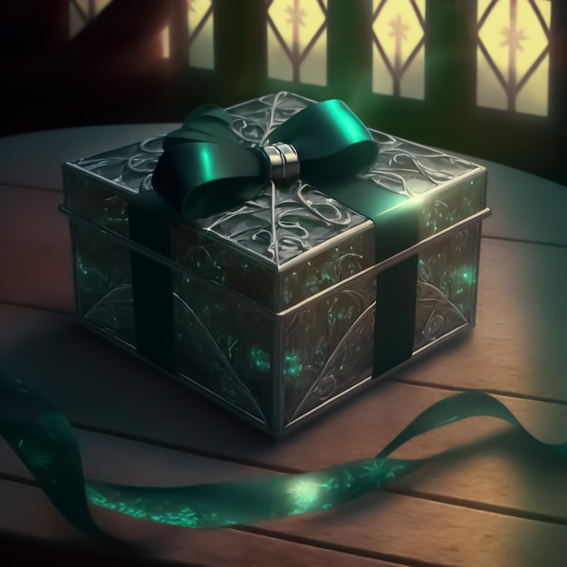 Green giftbox with decorations