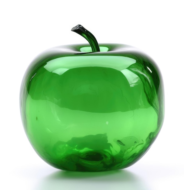 Green glass apple on a white background