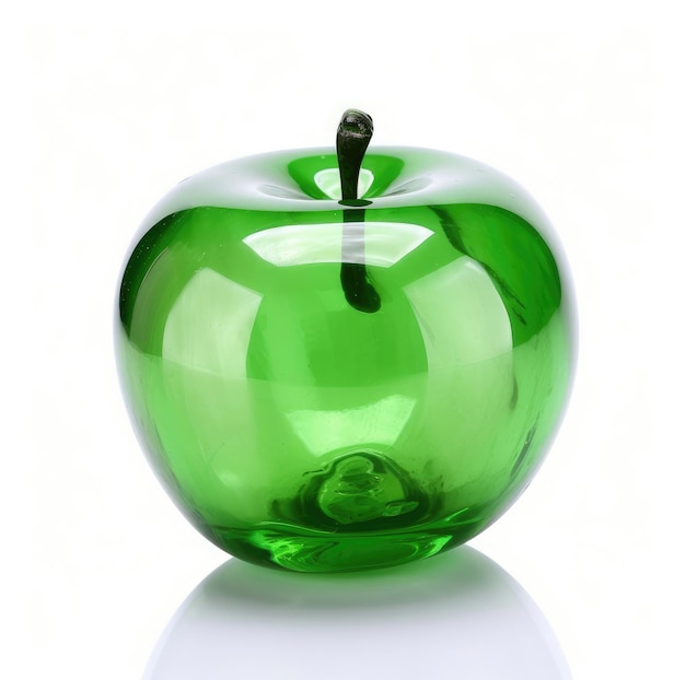 Green glass apple on a white background