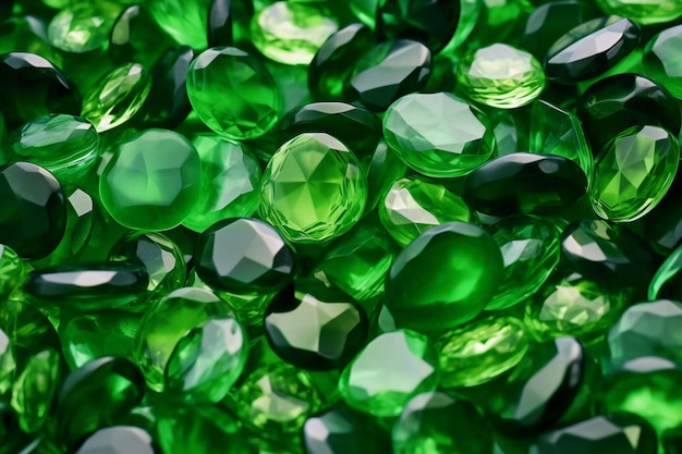 テーブルの上の緑色のガラスビーズ