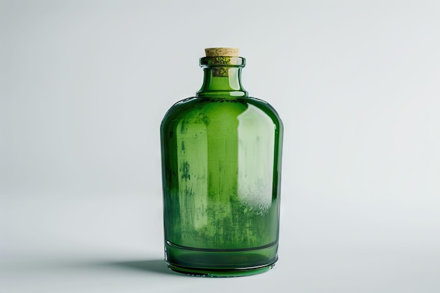 Зелёная стеклянная бутылка на белом фоне