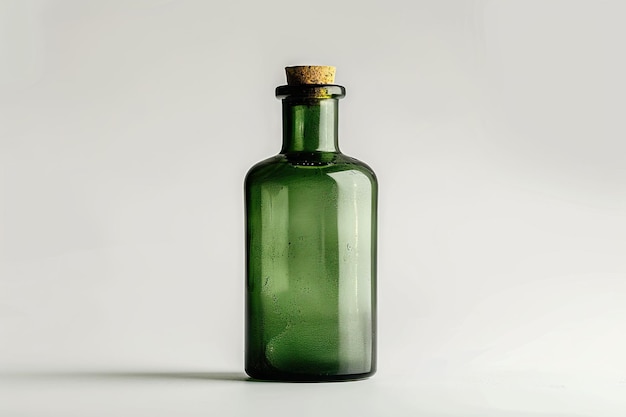 Green glass bottle isolated on white background