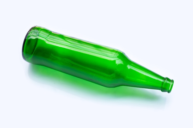 Green glass bottle isolated.