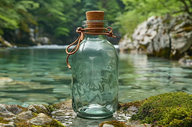 Green Glass Bottle on Rock Generative AI