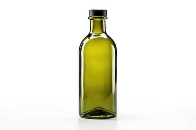 Green Glass Bottle With Black Cap on a White or Clear Surface PNG Transparent Background