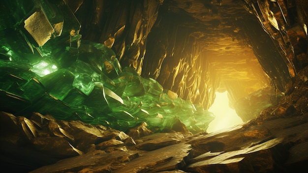 Green glass in a cave