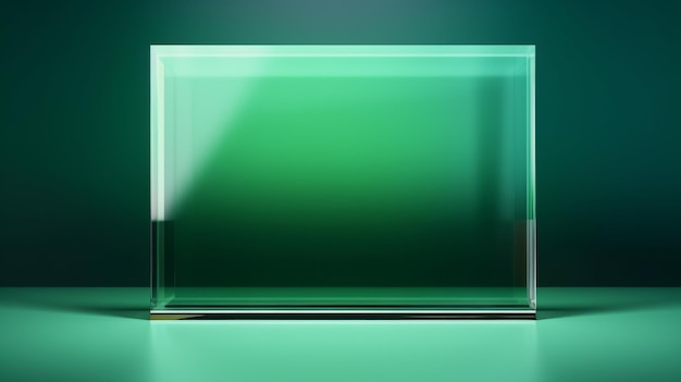 Green Glass Creative Abstract Geometric Frame Textured photorealistic mount Abstract Bright Surface Geometrical Horizontal Background Ai Generated Photo frame with copy space