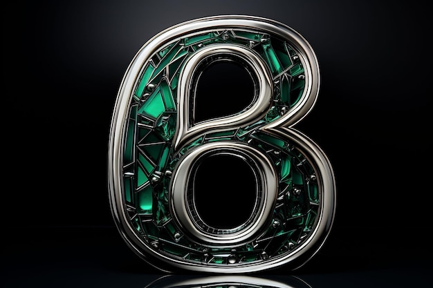 a green glass number b is on a black background