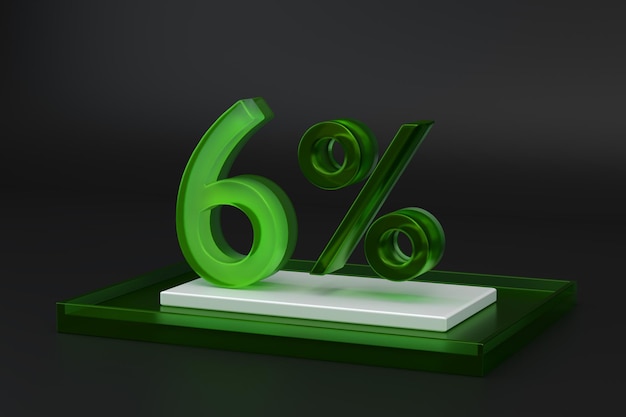 Green Glass six percent or 6 in black studio background
