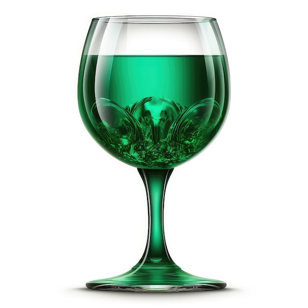 A green glass with a green liquid in it