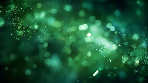 Foto concetto festivo della carta da parati di celebrazione del fondo del bokeh delle particelle di incandescenza verde di scintillio