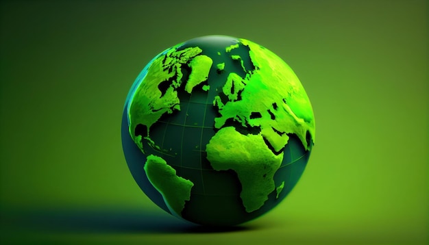 Green globe earth 3D on green background AI generated