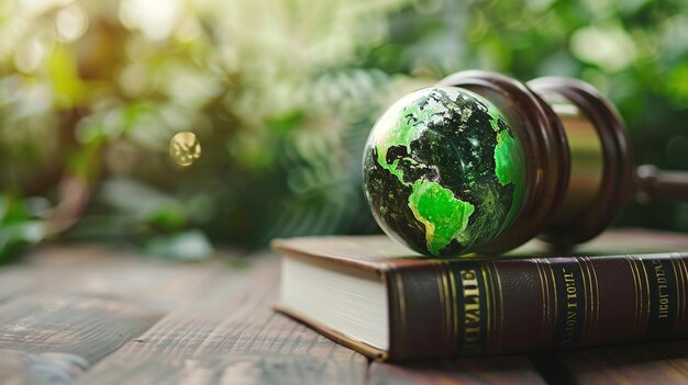 환경법과 보존을 상징하는 법률 책에 녹색 지구
