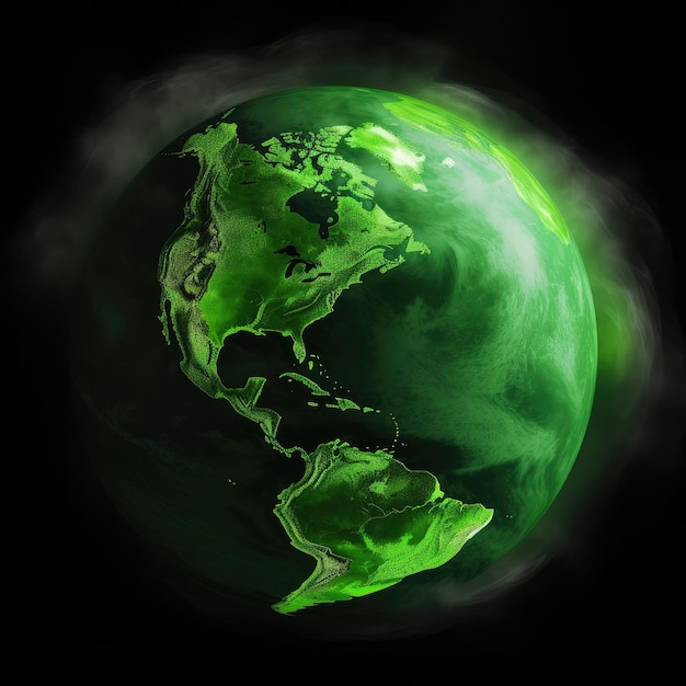 A green globe with the continent of mexico on it.