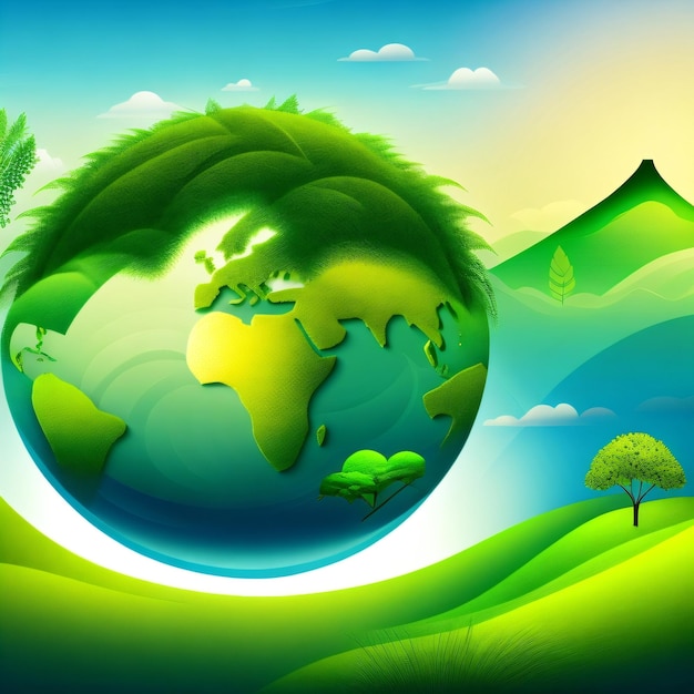 A green globe with the planet earth on it