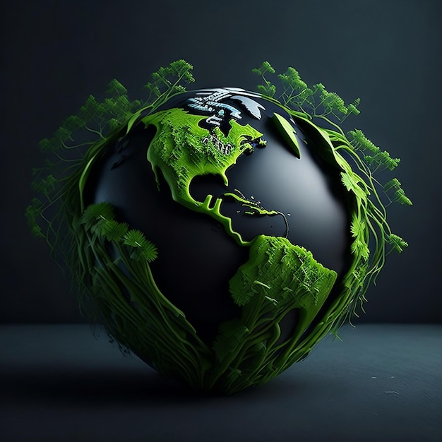 A green globe with trees on it that is labeled " the world ".