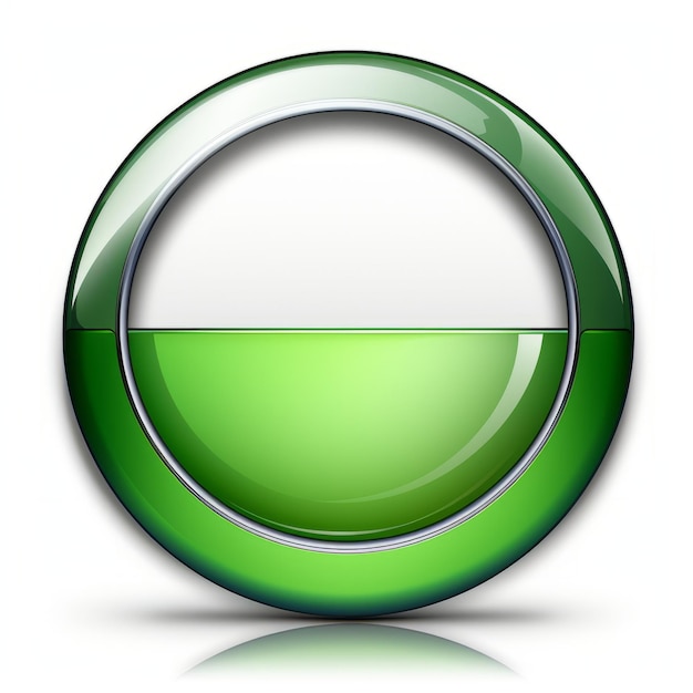 Photo a green glossy button on a white background