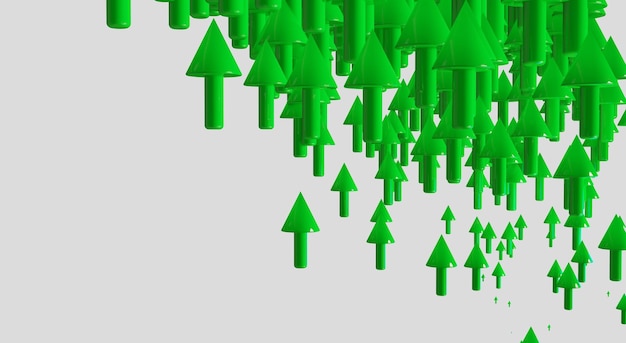 Green glossy pointers. Market growth concept positive symbols 3d render illustration