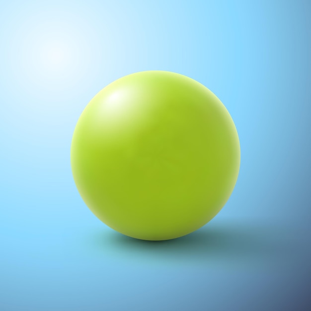 Green glossy sphere on clear blue background