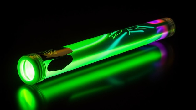 A green glow sticks with the word glow in the middle.