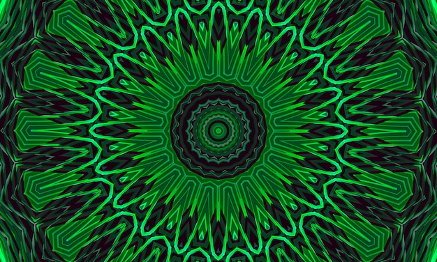 Photo a green glowing floral kaleidoscope pattern background