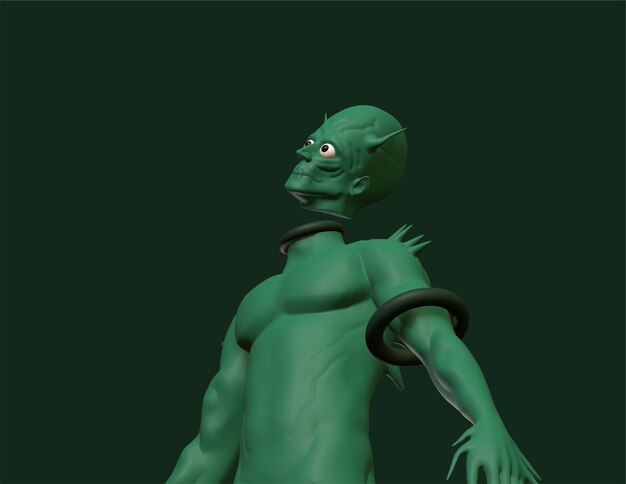 ハロウィーンの恐怖のキャラクターの 3 d デザインの緑のゴブリン 3 d キャラクター