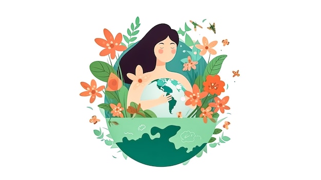 Photo green goddess a girl as mother nature surrounded by verdant beauty symbolizing the commitment to conservation a powerful earth day visual statement