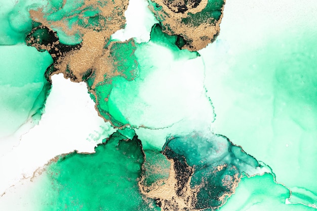 Photo green gold abstract background of marble liquid ink art painting on paper