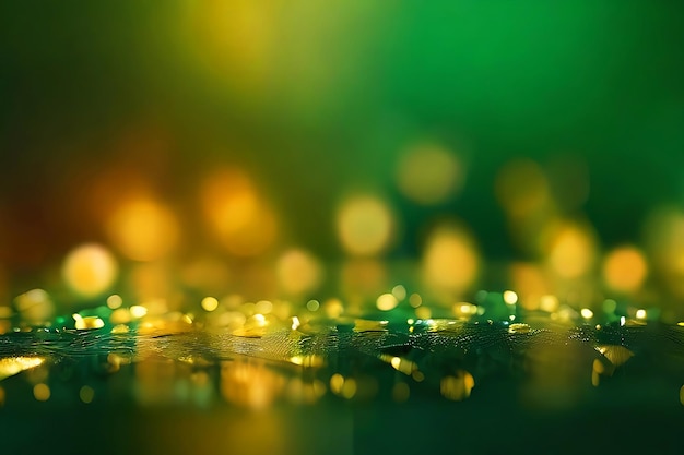 Photo green and gold background with a blurry bokeh ai generative