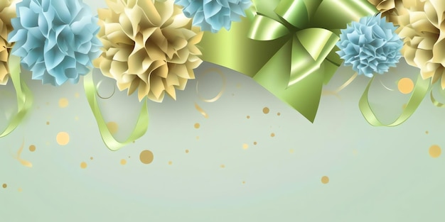 A green and gold background with a bow and a bow.