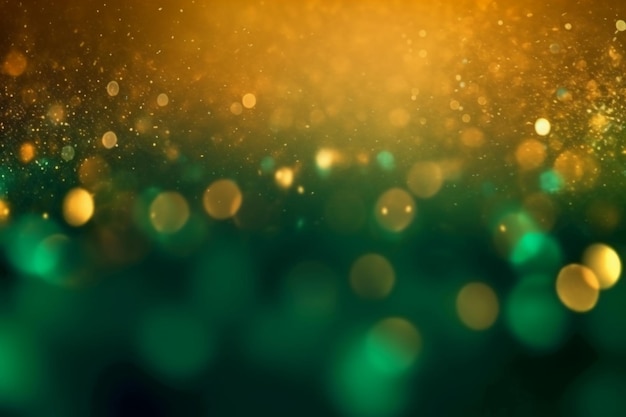 A green and gold background with a gold and green background and a green bokeh.