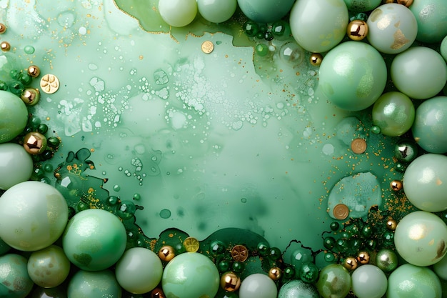 Green and Gold Background With Numerous Bubbles