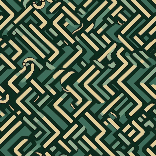A green and gold background with a pattern of squares and a spiral.