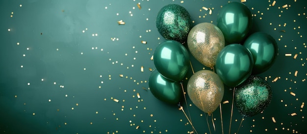 Photo green and gold balloons with confetti