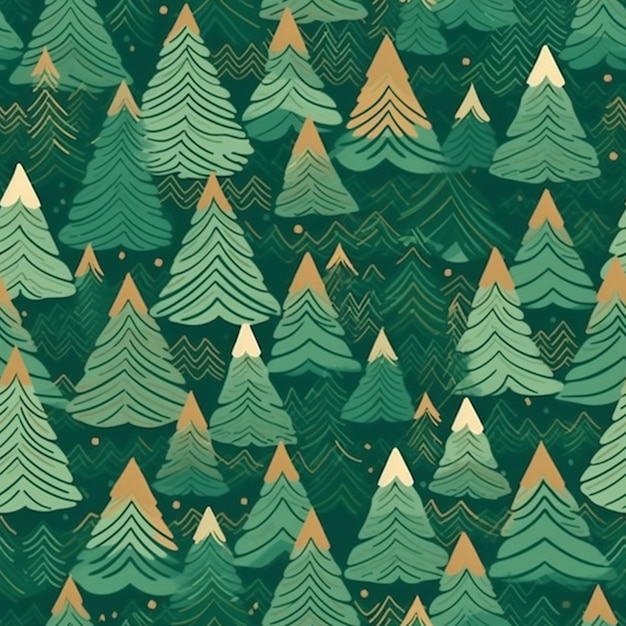 A green and gold christmas tree pattern with a gold foil effect generative ai