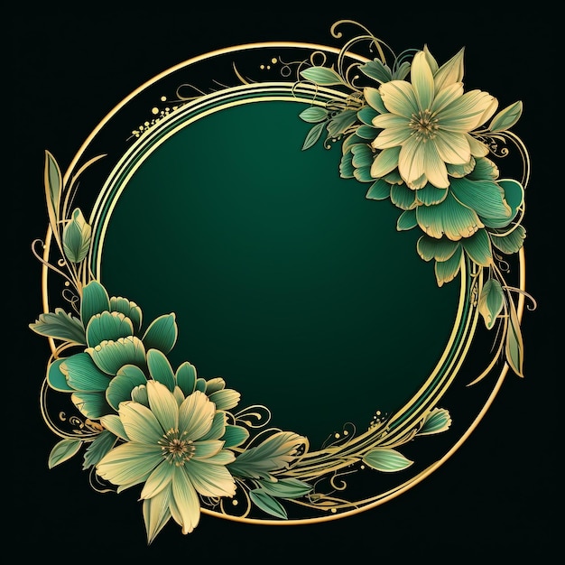 a green and gold floral frame with the words quot flowers quot on it