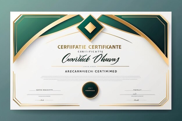 Photo green and gold geometric effect achievement certificate template vector blank design