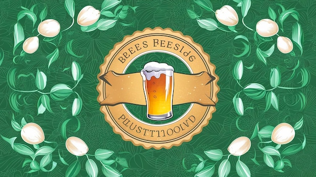 a green and gold logo for the bees drinking beer